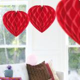 Deckenhänger "Herz aus Wabenpapier" 30 cm-rot