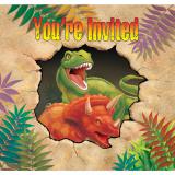 Einladungskarten "Gefährliche Dinosaurier" mit Umschlag 8er Pack
