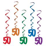 Farbige Wirbel-Deckenhänger 50. Geburtstag 5er Pack 102 cm 