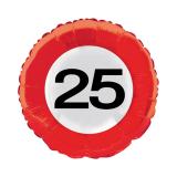 Folien-Ballon Verkehrsschild "25. Geburtstag" 45 cm