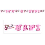 Girlande "It's a Baby" mit Klapperstorch 2 m-rosa