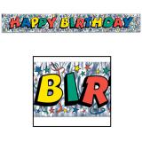 "Happy Birthday" Flatter-Banner bunt-metallic 1,5 m 