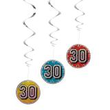 Holographische Wirbel-Deckenhänger "30. Geburtstag" 3er Pack