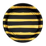 Pappteller "Goldene Streifen" 8er Pack-schwarz