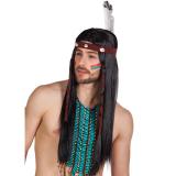 Perücke "Indianer-Kopfschmuck" mit Stirnband und Feder