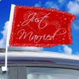 Rote Autofahne "Just Married" 2er Pack