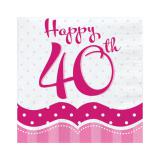 Servietten "Pretty Pink" Happy 40th! 18er Pack