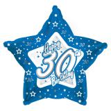 Sternförmiger Folien-Ballon Happy Birthday "Pretty Blue 30" 45 cm