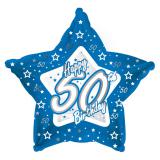 Sternförmiger Folien-Ballon Happy Birthday "Pretty Blue 50" 45 cm