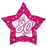 Sternförmiger Folien-Ballon Happy Birthday "Pretty Pink 80" 45 cm