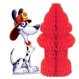 Tischdeko "Tierischer Feuerwehrmann" mit Hydrant 21 cm