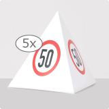 Tischdeko Verkehrsschild-Pyramide 50. Geburtstag 13,5 cm 5er Pack