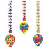 Wirbel-Deckenhänger "Happy Birthday Bunte Ballons" 76 cm 3-tlg.