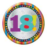 XXL Button 18. Geburtstag "Happy Dots & Stripes" 15 cm