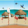 Wanddeko Strohhütten und tropische Vögel 127 cm 10-tlg. mit Hintergrund